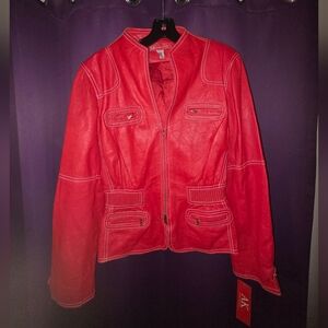 Brand New With Tag Anne Klein Vibrant Women's Red Leather Jacket